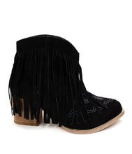 Load image into Gallery viewer, Amos Fringe Ankle Bootie in Black Suede
