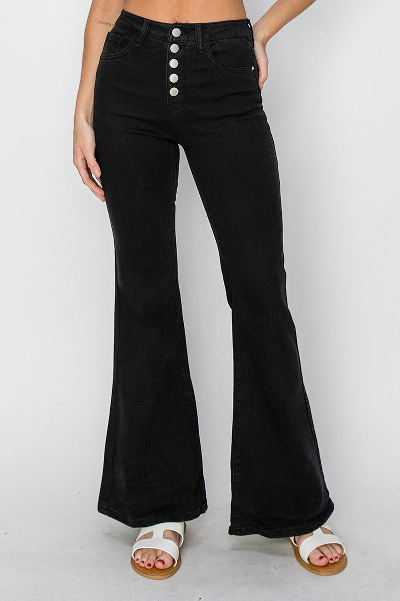 Mia Risen Button Fly Flare Jeans