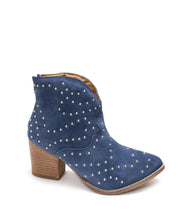 Load image into Gallery viewer, Twilight Studded Heeled Ankle Boot in Denim
