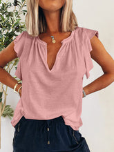 Load image into Gallery viewer, Ruffled Notched Cap Sleeve T-Shirt
