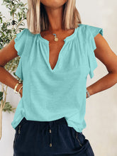 Load image into Gallery viewer, Ruffled Notched Cap Sleeve T-Shirt
